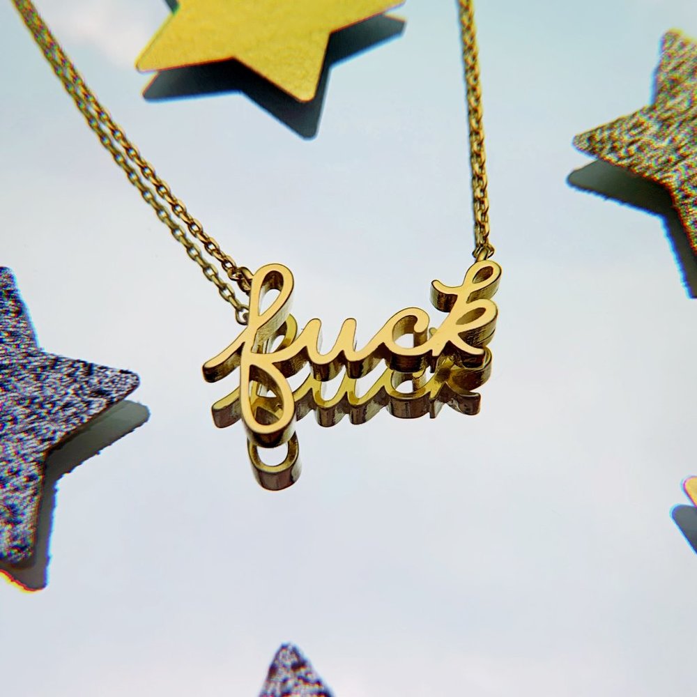 Gold Plated Cursive Fuck Necklace